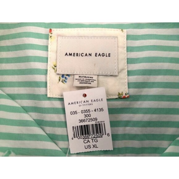 NWT AMERICAN EAGLE Top Size XL Long Sleeve Green White Striped Contrasting Cuffs - Picture 5 of 10